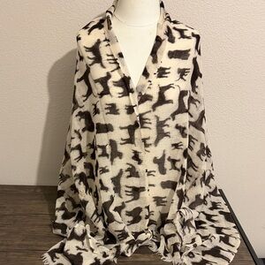 Sarah Stewart Doggies Print Shawl 100% Wool Dog Lovers Lightweight Boho Abstract